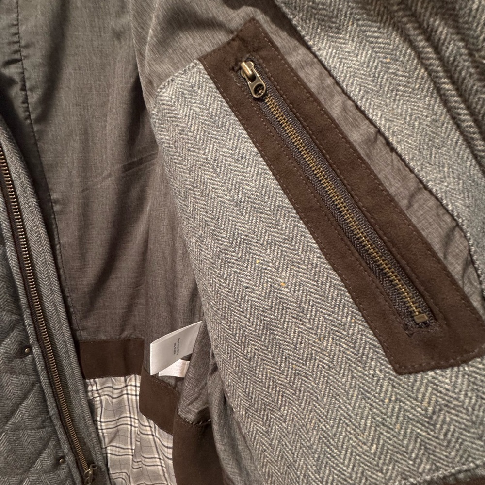 Jos. A. Bank 1905 Collection Gray Zip  Herringbone Quilted Barn Coat Men M - Picture 14 of 16